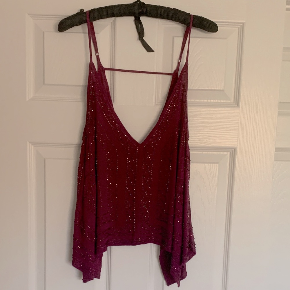 Free people fuchsia sequined tank top